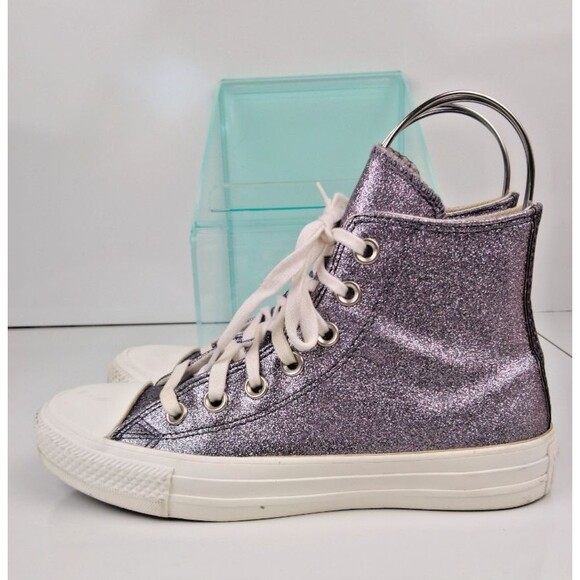 Converse Chuck Taylor All Star Glitter Silver High Top Sneakers Women's Size 6 - Picture 4 of 8